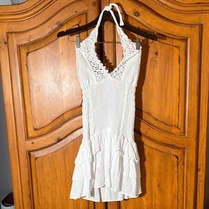 Elegant White Cotton Mini Dress Size M